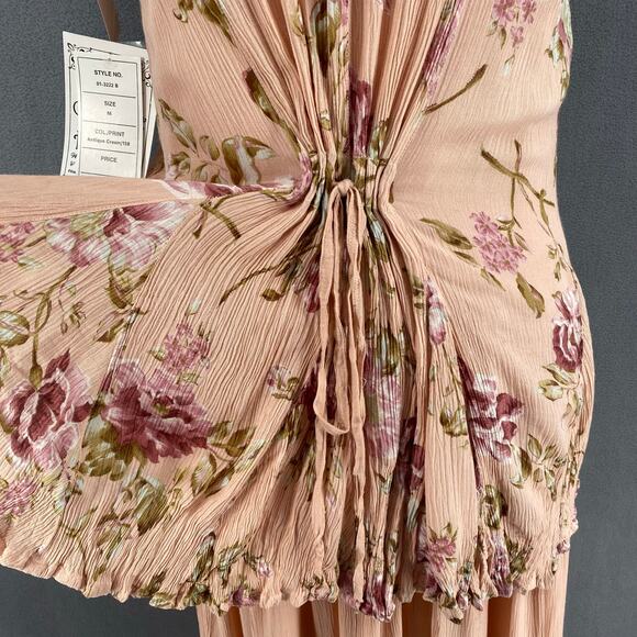 Vtg 90s NOS American Angel Romantic Boho Rose Floral Crinkle Rayon Maxi Dress M - Picture 9 of 16